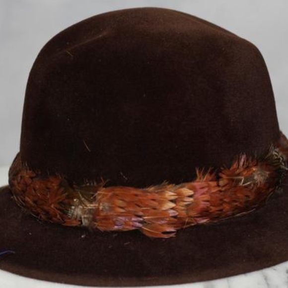 Cavanagh New York Brown Fedora silk Feather Hat - Picture 2 of 8
